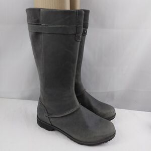 Eddie Bauer Trace Boots Gray Leather Zip Tall Riding Boho Lagenlook Women's 7